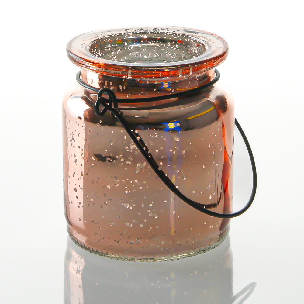 Richland Small Mercury Hanging Mason Jar with Clear Bead Handle - Rose Gold Set of 6