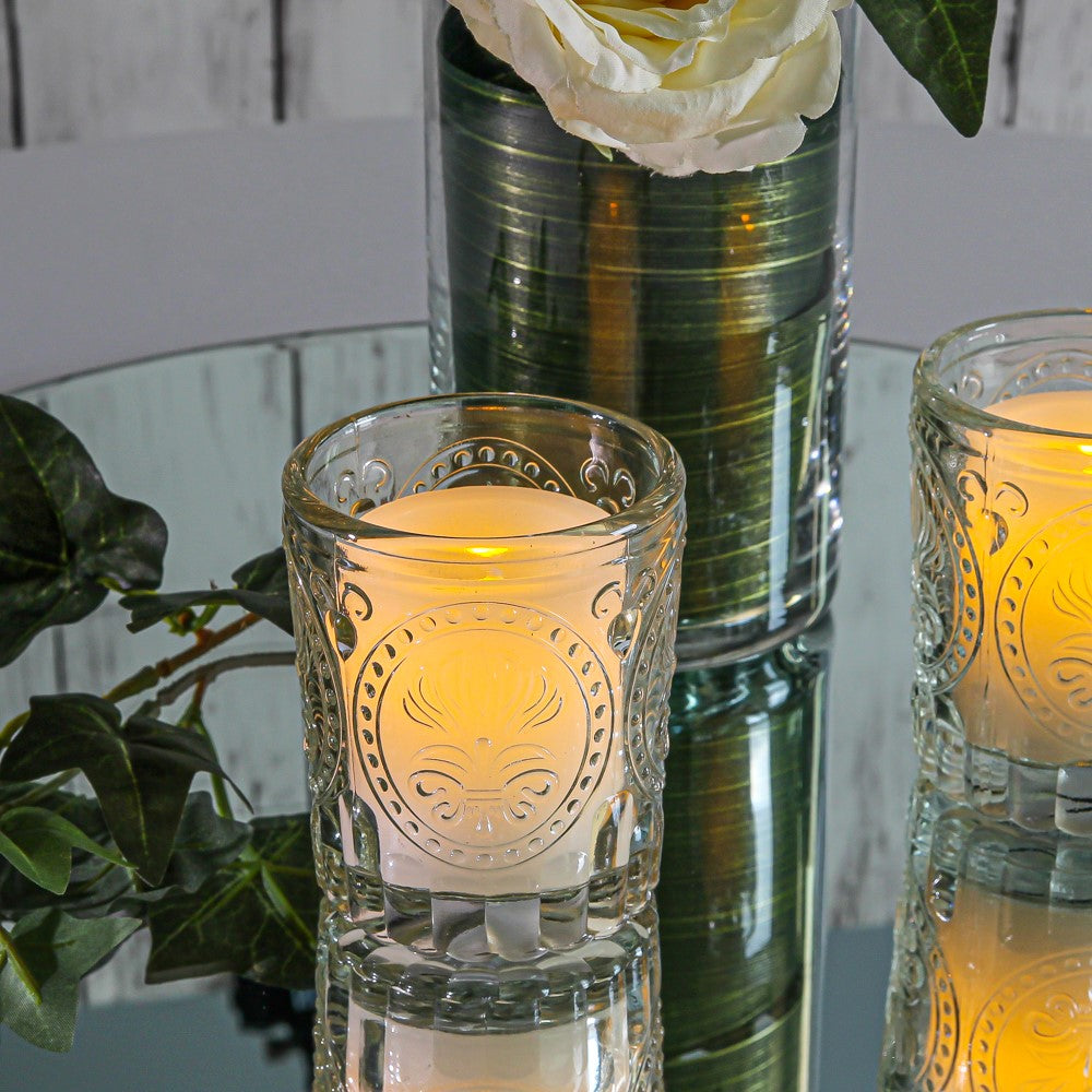 Richland Textured Glass Holders and LED Votive Candles Set of 12