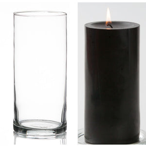 Richland Pillar Candle 6" & Eastland Cylinder Holder 7.5" inch Set of 12 (Choose your Color)