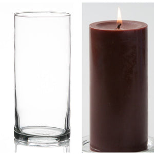 Richland Pillar Candle 6" & Eastland Cylinder Holder 7.5" inch Set of 12 (Choose your Color)