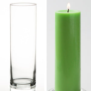 Richland Pillar Candle 9" & Eastland Cylinder Holder 10.5 inch Set of 12 (Choose your Color)