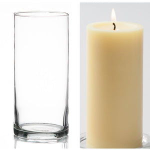 Richland Pillar Candle 6" & Eastland Cylinder Holder 7.5" inch Set of 12 (Choose your Color)