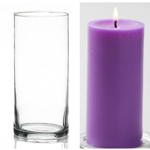 Richland Pillar Candle 6" & Eastland Cylinder Holder 7.5" inch Set of 12 (Choose your Color)