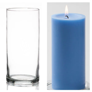 Richland Pillar Candle 6" & Eastland Cylinder Holder 7.5" inch Set of 12 (Choose your Color)