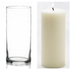 Richland Pillar Candle 6" & Eastland Cylinder Holder 7.5" inch Set of 12 (Choose your Color)