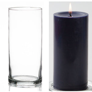 Richland Pillar Candle 6" & Eastland Cylinder Holder 7.5" inch Set of 12 (Choose your Color)