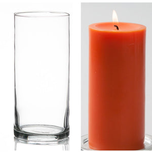 Richland Pillar Candle 6" & Eastland Cylinder Holder 7.5" inch Set of 12 (Choose your Color)