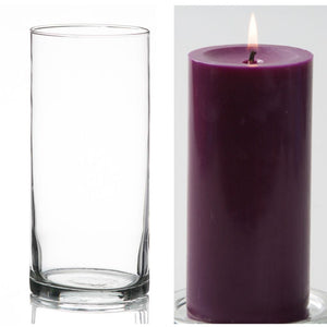 Richland Pillar Candle 6" & Eastland Cylinder Holder 7.5" inch Set of 12 (Choose your Color)