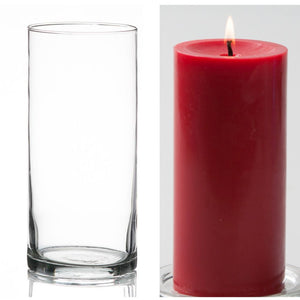 Richland Pillar Candle 6" & Eastland Cylinder Holder 7.5" inch Set of 12 (Choose your Color)