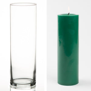 Richland Pillar Candle 9" & Eastland Cylinder Holder 10.5 inch Set of 12 (Choose your Color)