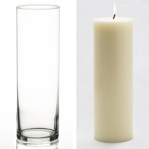 Richland Pillar Candle 9" & Eastland Cylinder Holder 10.5 inch Set of 12 (Choose your Color)