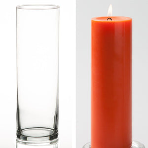 Richland Pillar Candle 9" & Eastland Cylinder Holder 10.5 inch Set of 12 (Choose your Color)