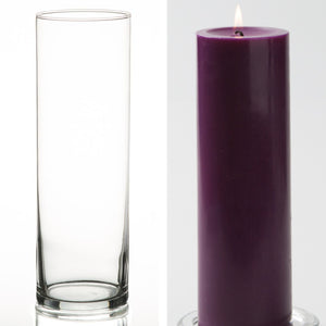 Richland Pillar Candle 9" & Eastland Cylinder Holder 10.5 inch Set of 12 (Choose your Color)