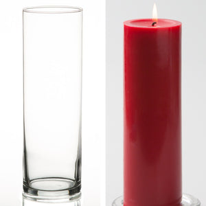 Richland Pillar Candle 9" & Eastland Cylinder Holder 10.5 inch Set of 12 (Choose your Color)