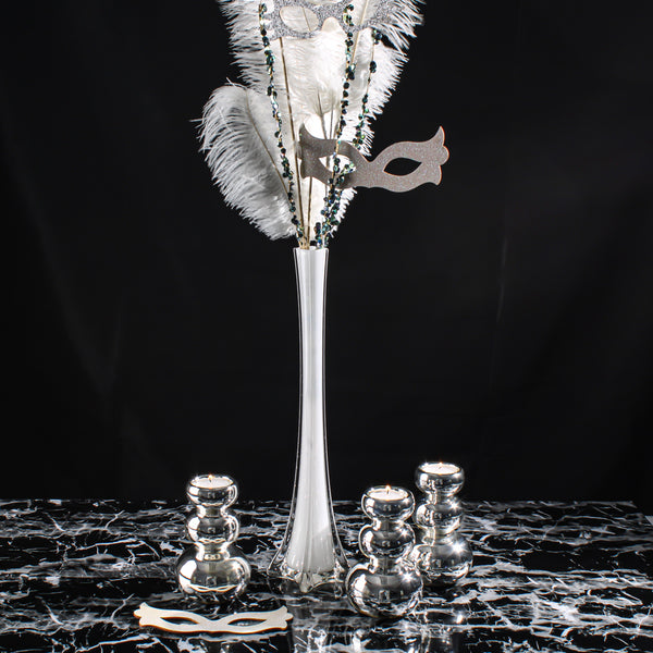 Ostrich Eiffel Tower Centerpiece White w/White Vase | Feather Vase