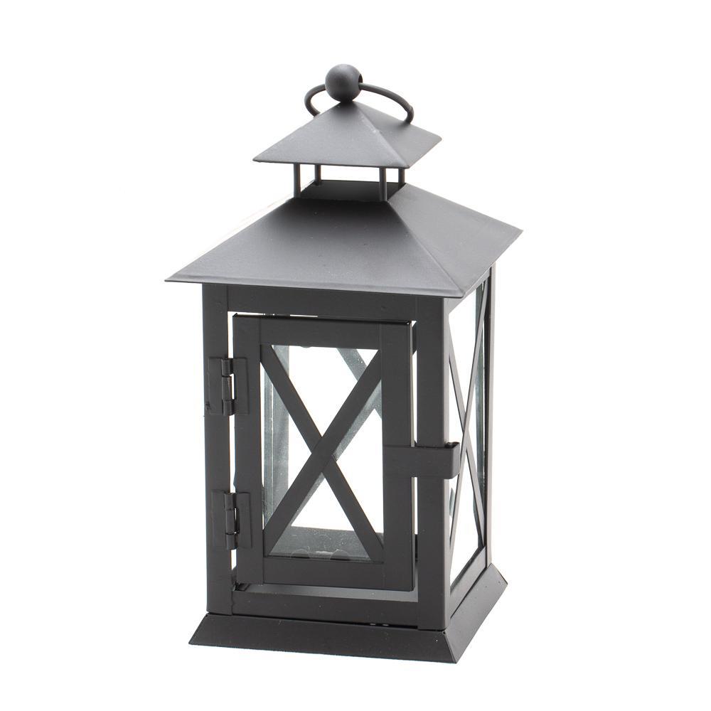 Metal Lantern with Battery-Operated Candle - Black Gem