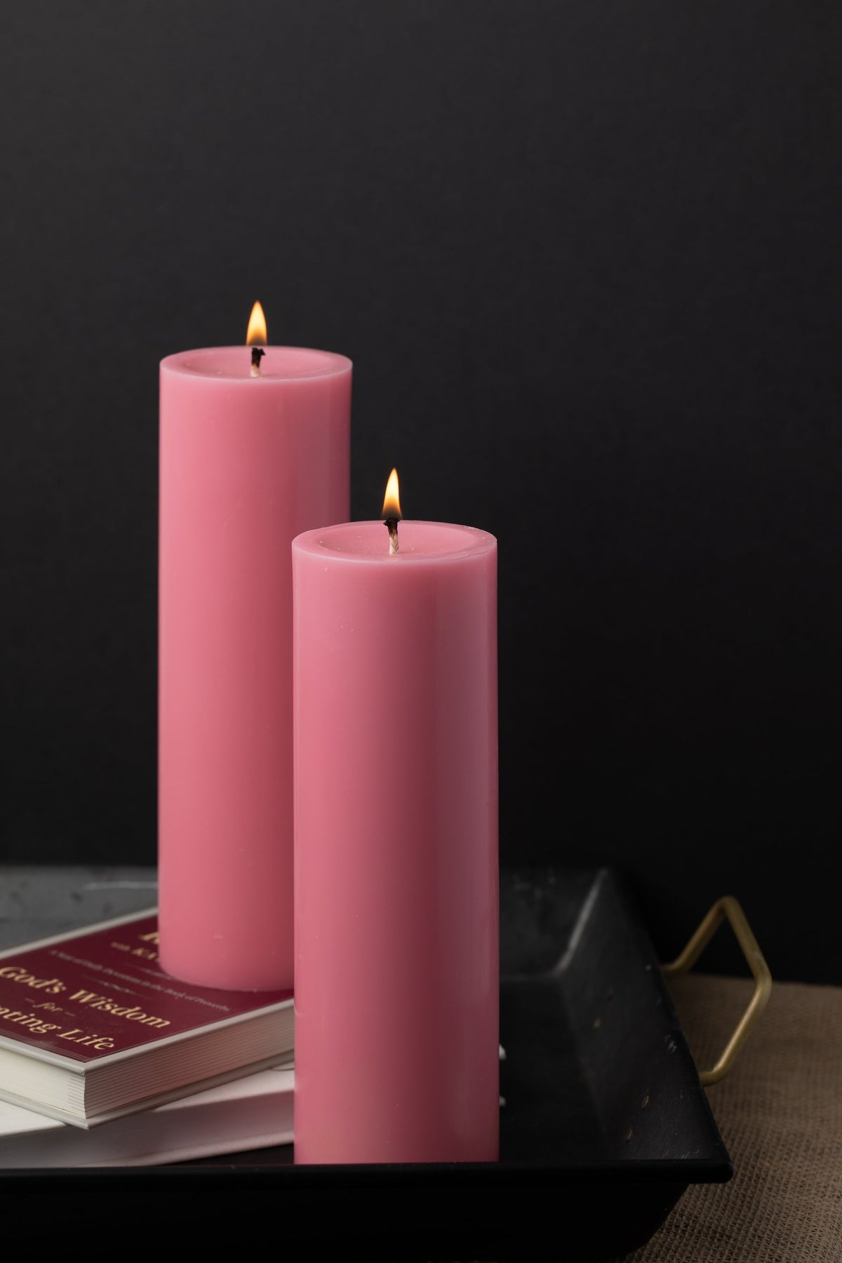 Fuschia Pink Glitter Unscented Decorative Pillar Candle Decorative Use  Only, Not for Burning 