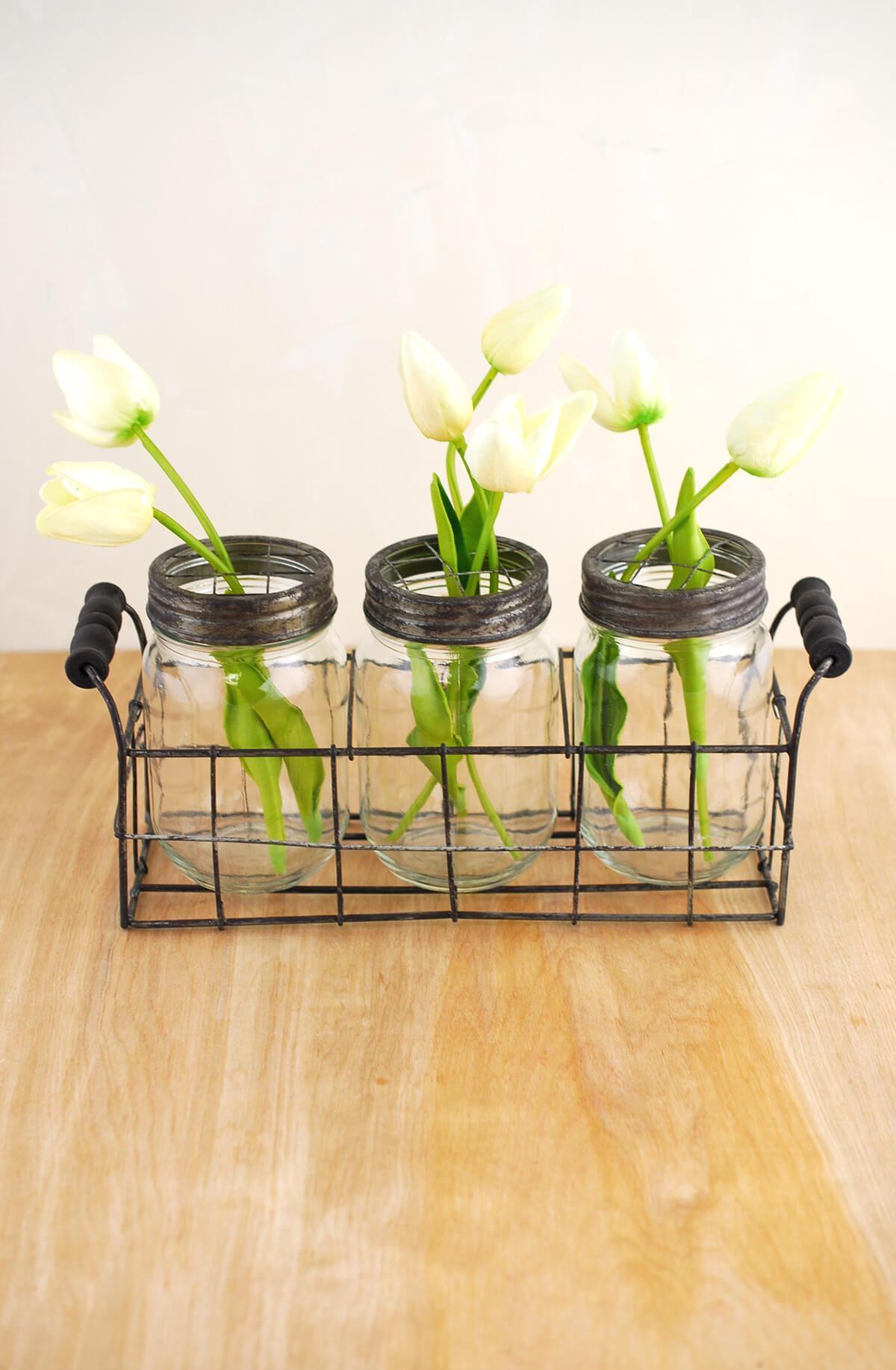 Mason Jar Flower Frogs / Metal Flower Frog / Chicken Wire Jar 