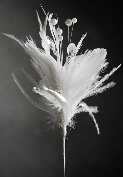 3 White Ostrich Feathers on Wire Stem 9in